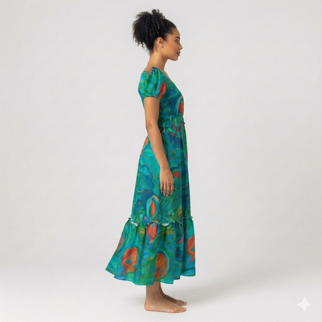 Ruffle Hem Dress Floral Swamp