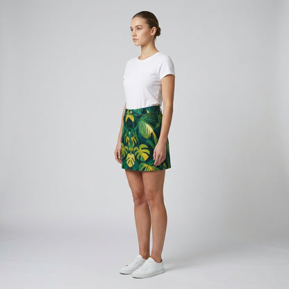 Denim Mini Skirt Green Leaves