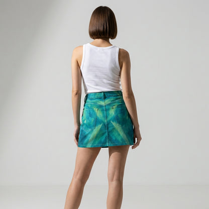 Denim Mini Skirt Turquoise Watercolors
