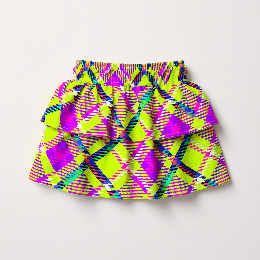Kid's Neon Plaid Smocked Skirt