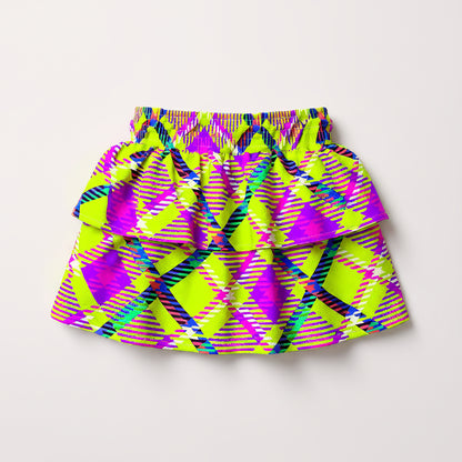 Kid's Neon Plaid Smocked Skirt