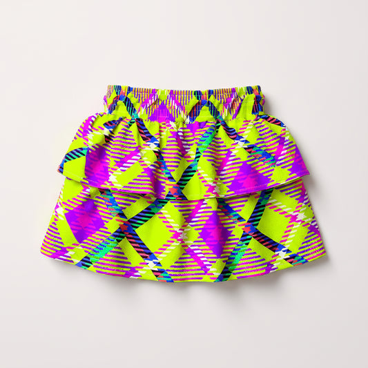Kid's Neon Plaid Smocked Skirt