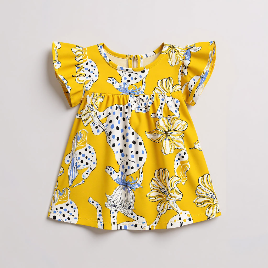 Kid's Ruffled Sleeve Top in Sketching Summer Yellow
