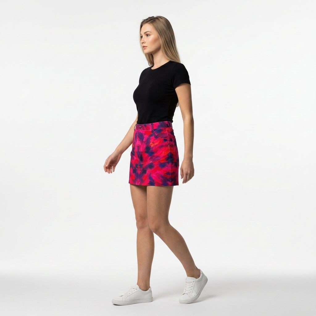 Cropped Denim Mini Skirt Pink Paint