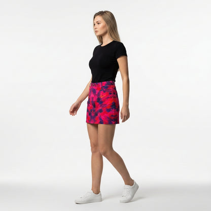 Cropped Denim Mini Skirt Pink Paint