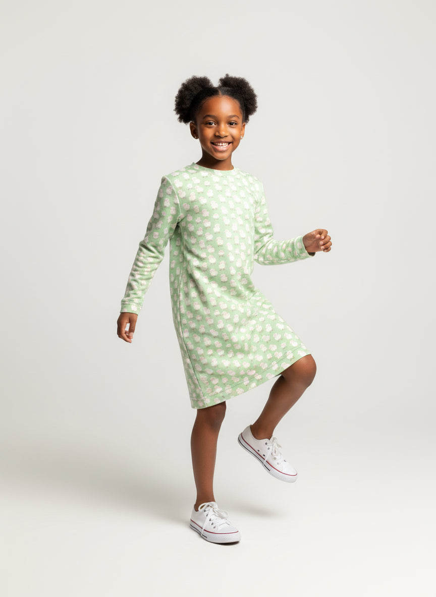 Soft Green Dress with Sheep Print