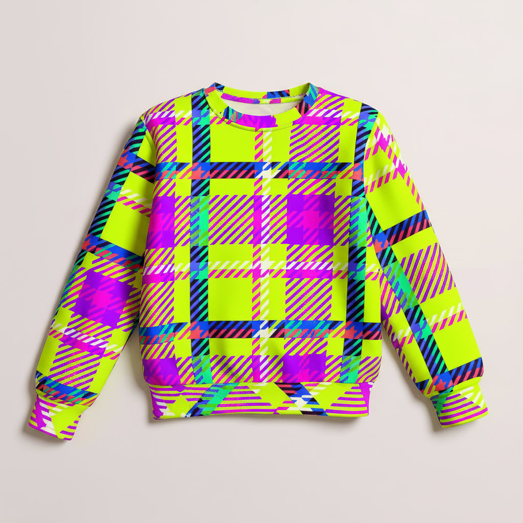 Kid's Neon Plaid Crewneck Sweatshirt