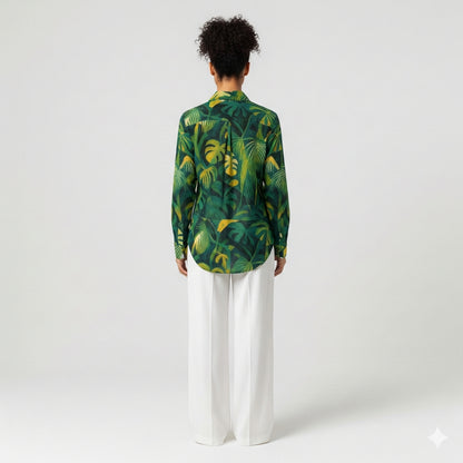 Button Front Shirt Green Leaves