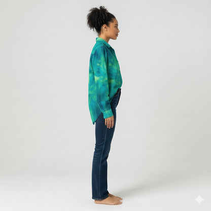 Button Front Shirt Turquoise Watercolors