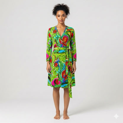 Wrap Dress Pink Water Lilies – Traditional Jersey Wrap Dress