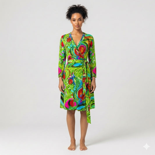 Wrap Dress Pink Water Lilies – Traditional Jersey Wrap Dress