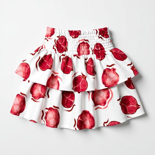 Kid's Smocked Ruffle Skirt in Spring Pomegranates