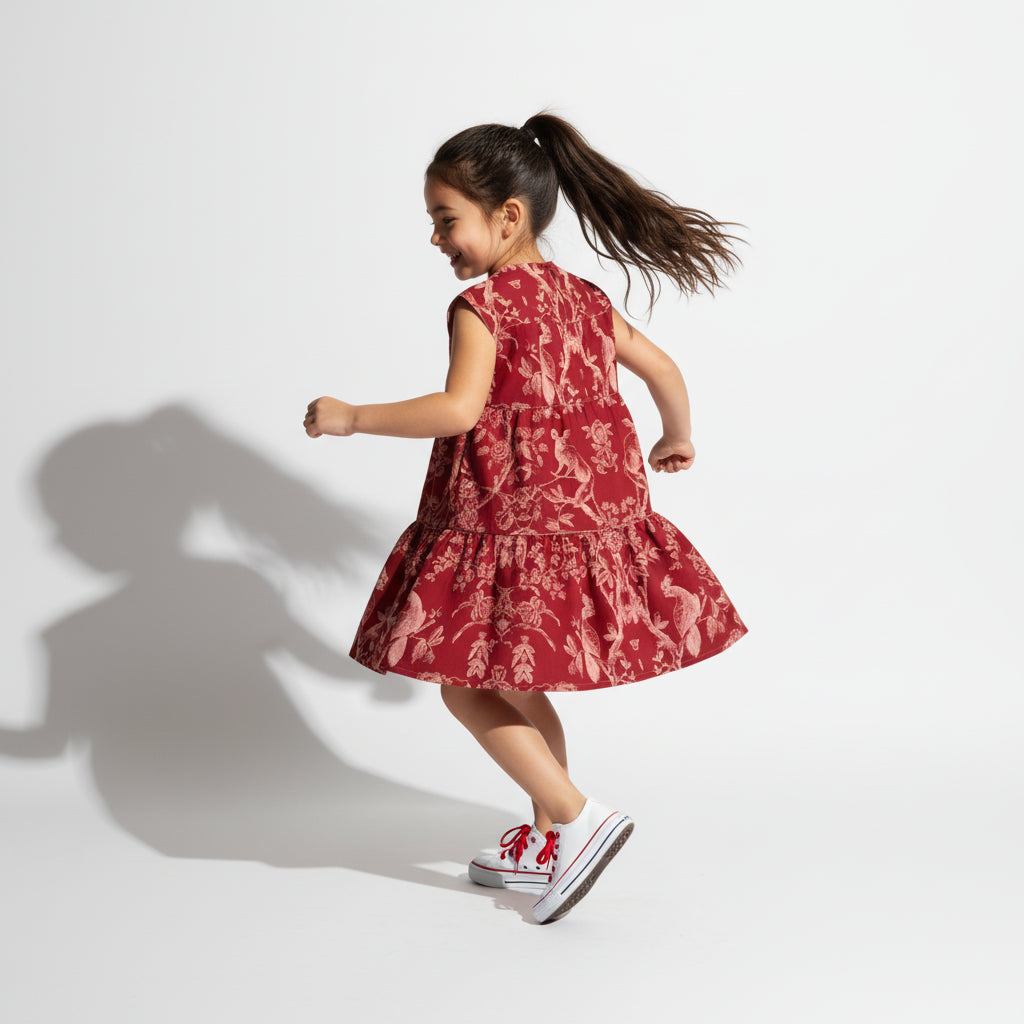 Parrot and Possum Toile Dress - In Carmine Kiss