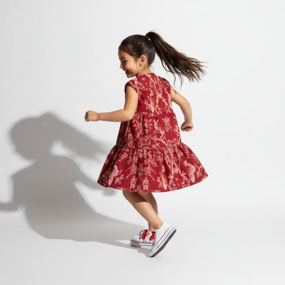 Parrot and Possum Toile Dress - In Carmine Kiss