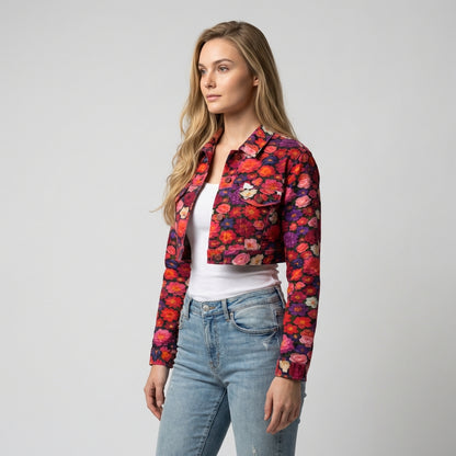 Cropped Jean Cotton Jacket Flower Bed