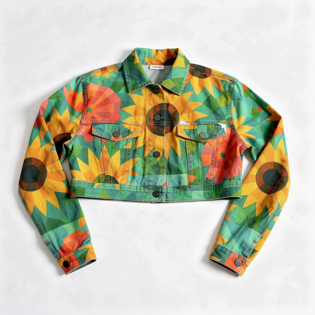 Cropped Jean Cotton Jacket Sunflowers