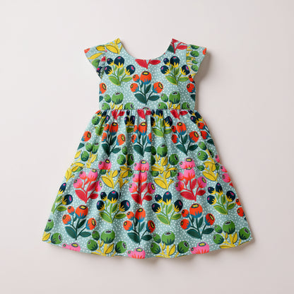 LIttle Lizzie Ruffle Dress - Lined - Dotted Blue