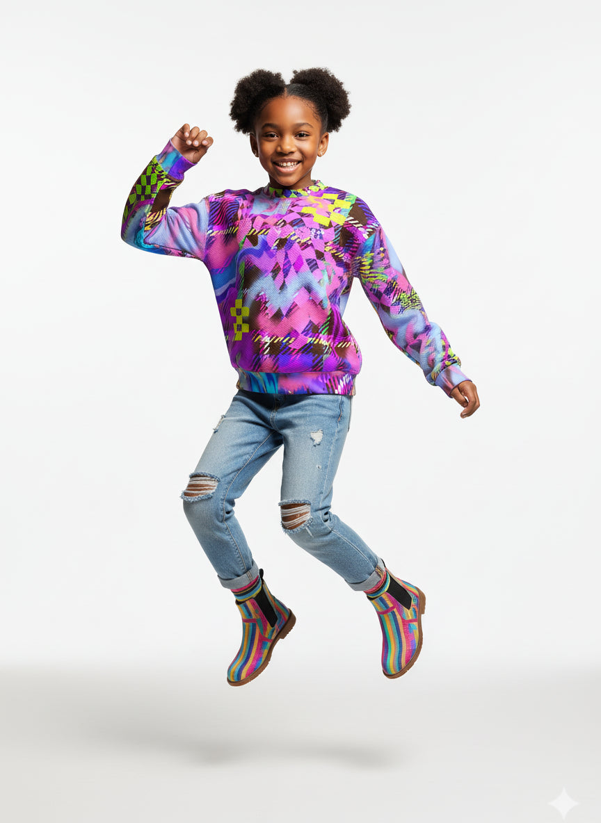 Kid's Chocolate Plaid Scribble Sweatshirt