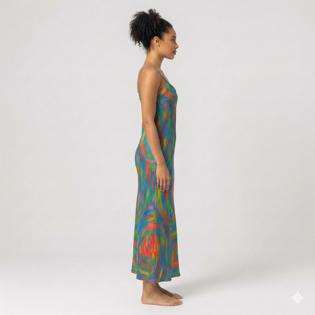 Bias Slip Dress Rainbow Circles