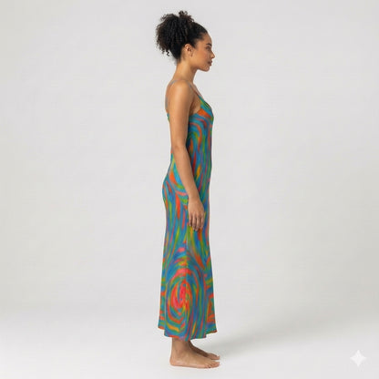 Bias Slip Dress Rainbow Circles