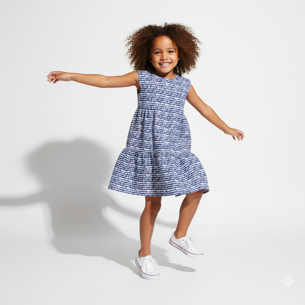 Kid's Ruffle Dress Without Lining in Cobalt Sound