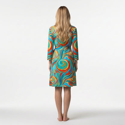 Wrap Dress Cyan Swirls – Traditional Jersey Wrap Dress