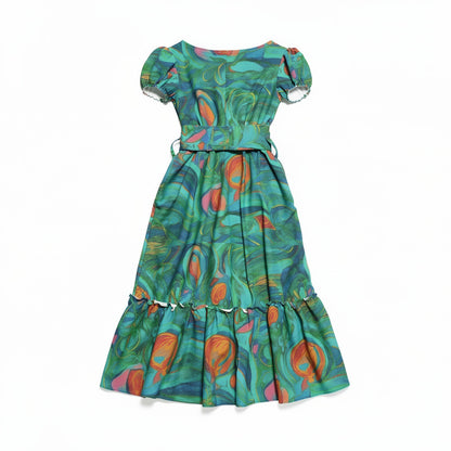 Ruffle Hem Dress Floral Swamp