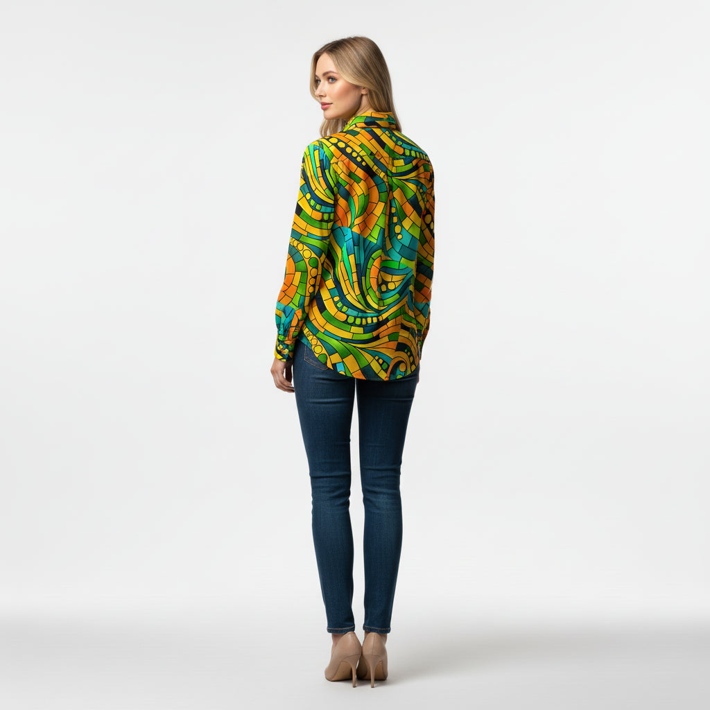 Women's Front Button Shirt Mosaic 11