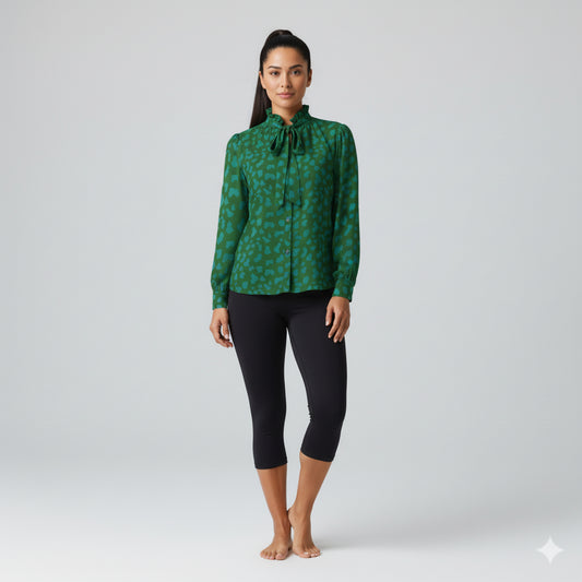 Women's Teal & Green Tied Neck Blouse