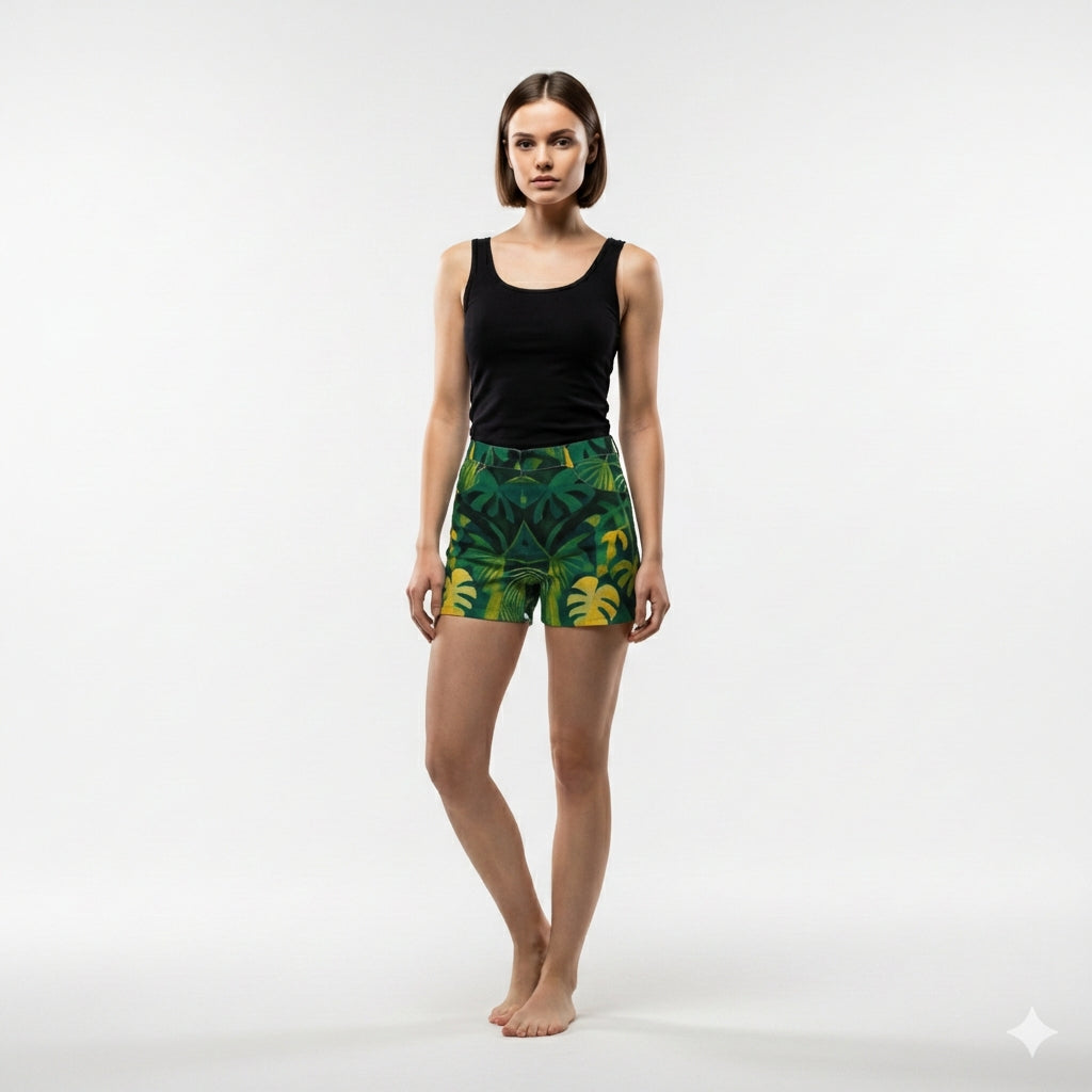 Regular Jean Shorts Green Leaves