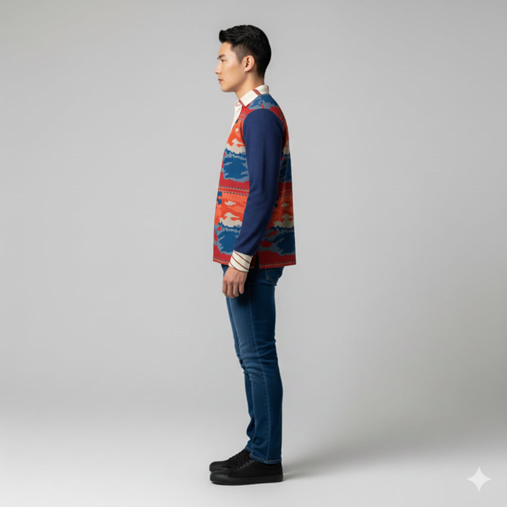Men's Orange Long Sleeve Rugby Shirt 