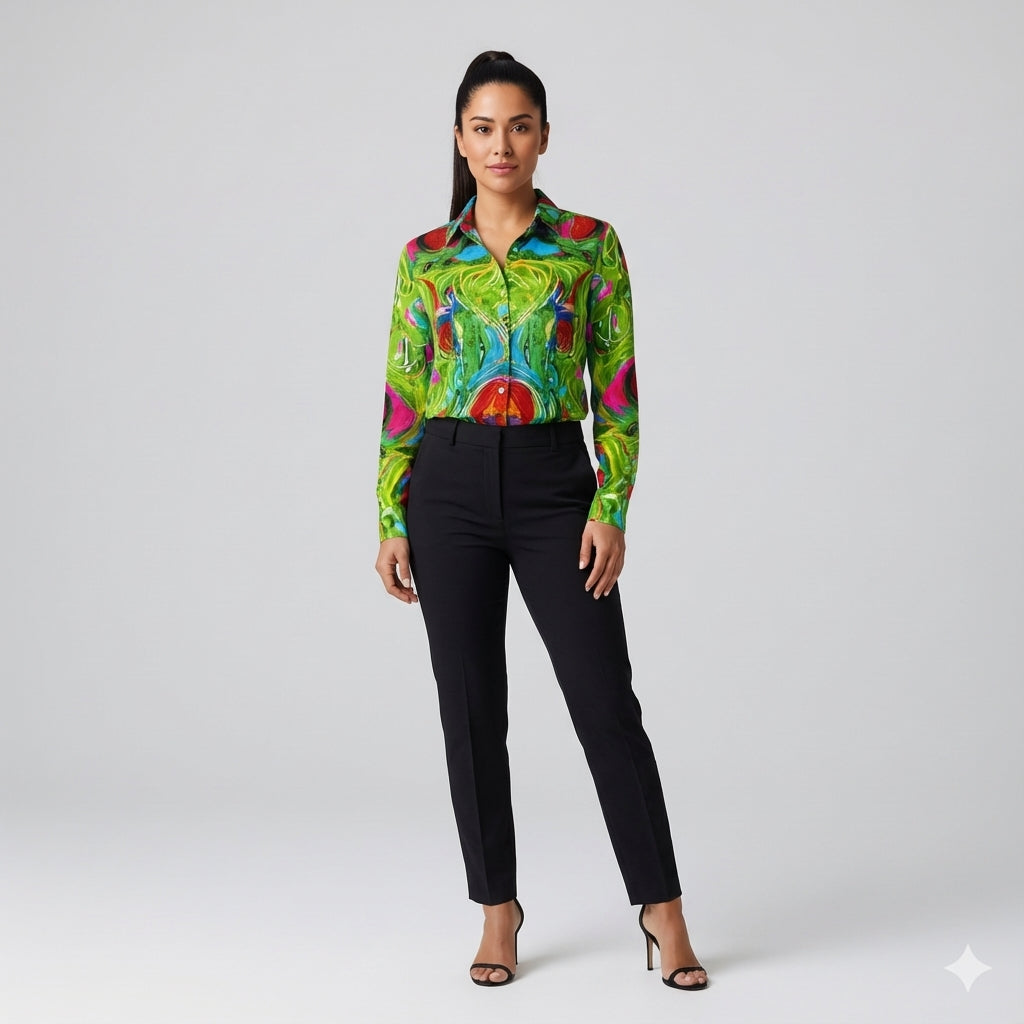 Button Front Shirt Pink Water Lilies