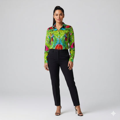 Button Front Shirt Pink Water Lilies