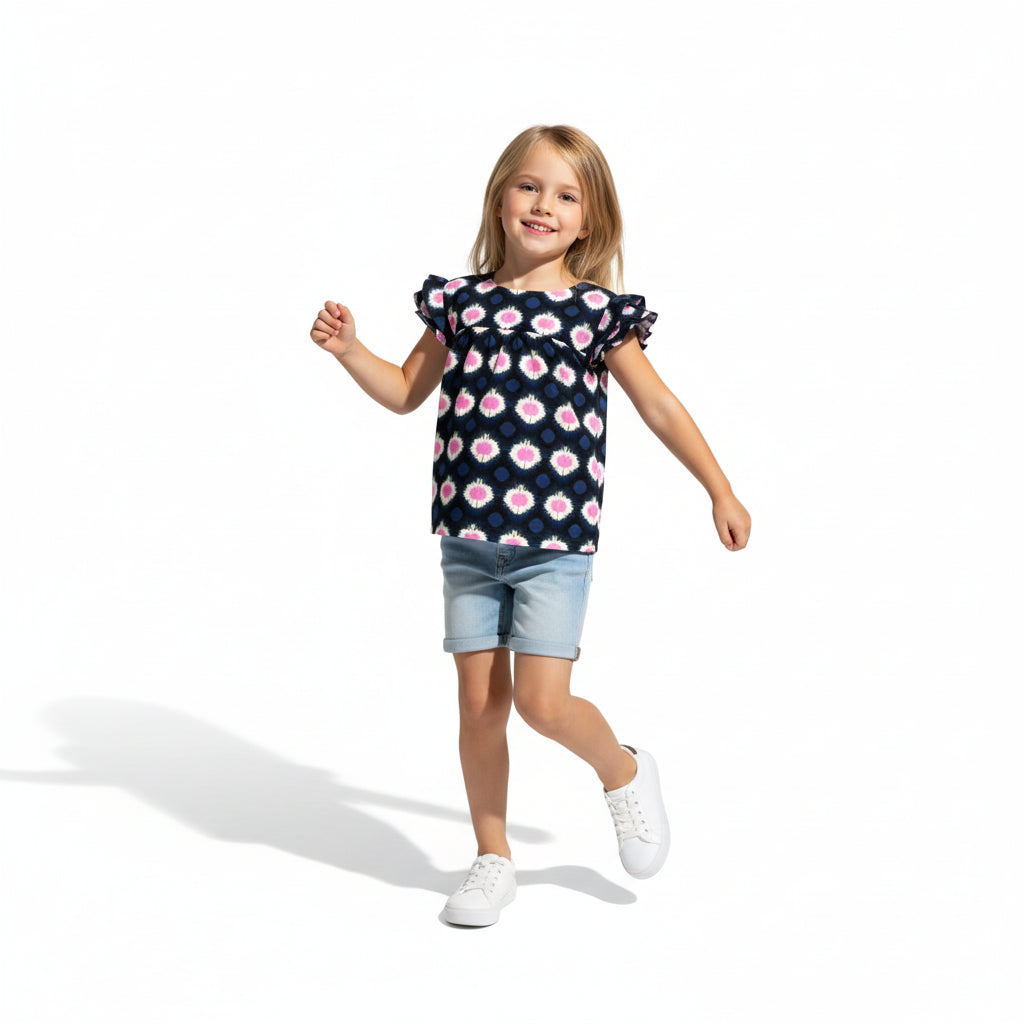 Kid's Ruffled Sleeve Top in Ink Tie Dye