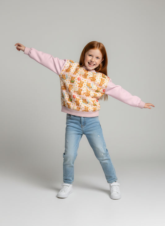 Pink Blouse with Playful Teddy Bears