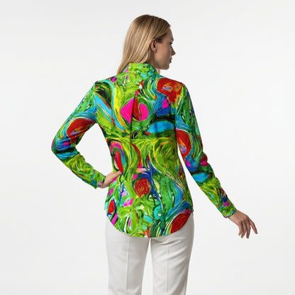 Button Front Shirt Pink Water Lilies