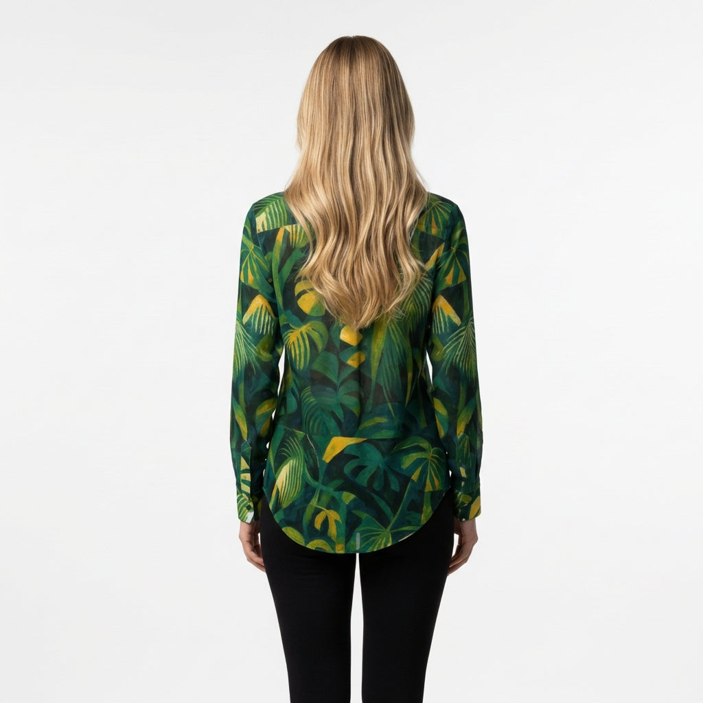 Button Front Shirt Green Leaves