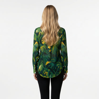 Button Front Shirt Green Leaves