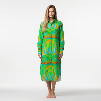 Long Sleeve Shirt Dress Palm Tree Island