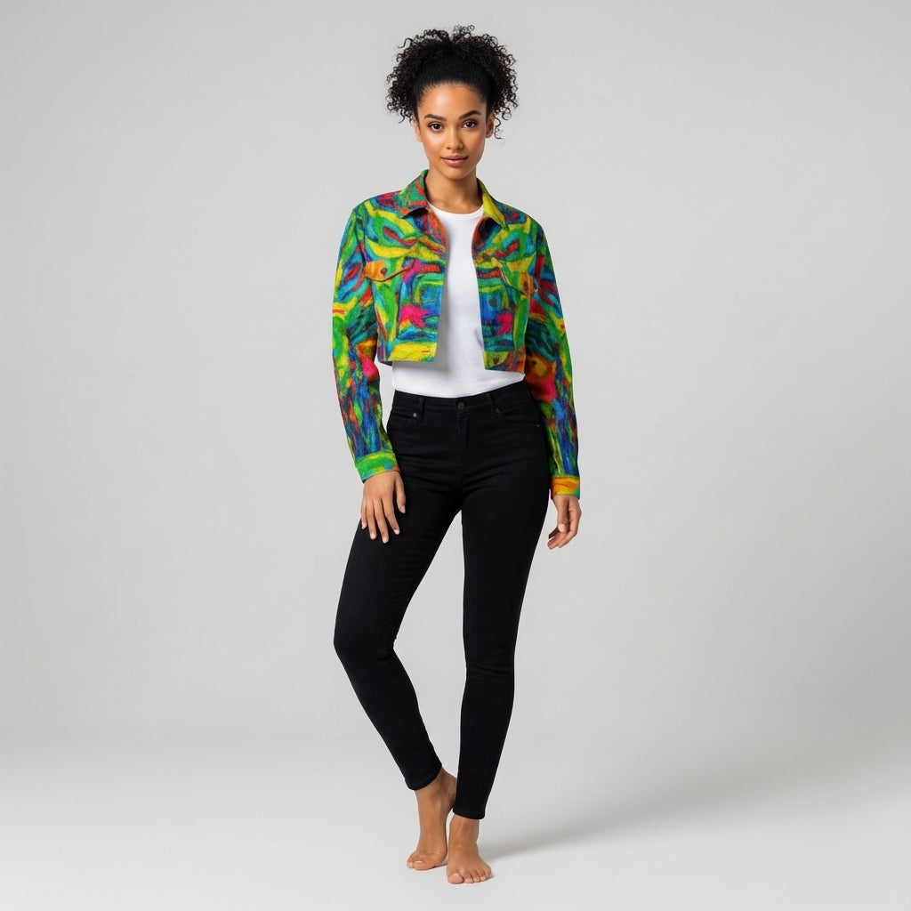 Cropped Jean Jacket Green Jungle