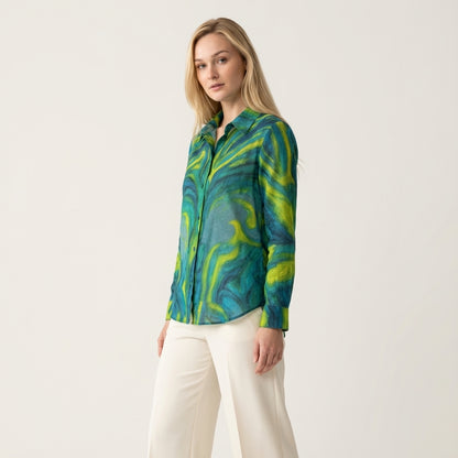 Women's Button Front Shirt Blue Jungle