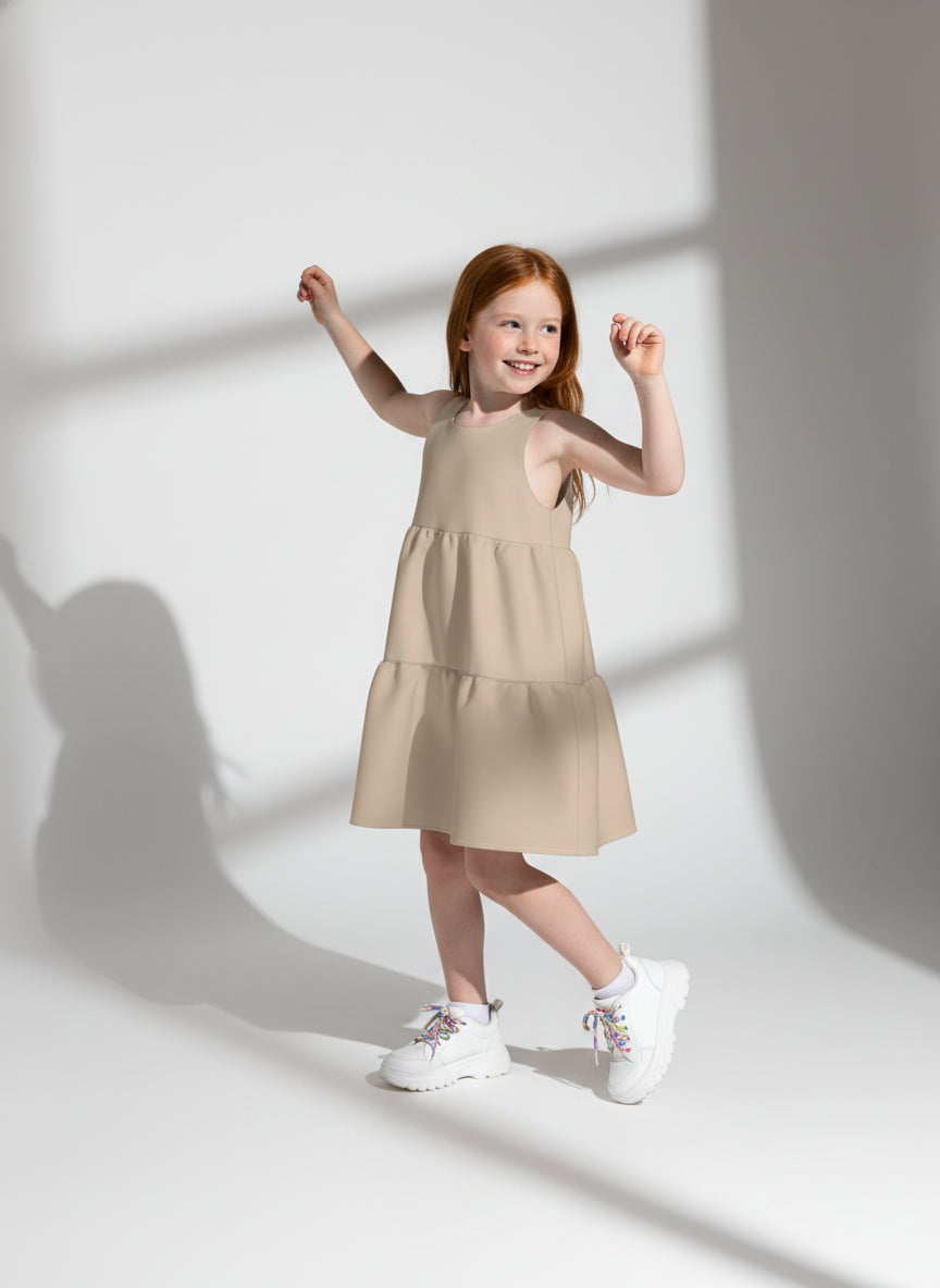 Ruffle Dress without Lining in Pima Cotton Poplin