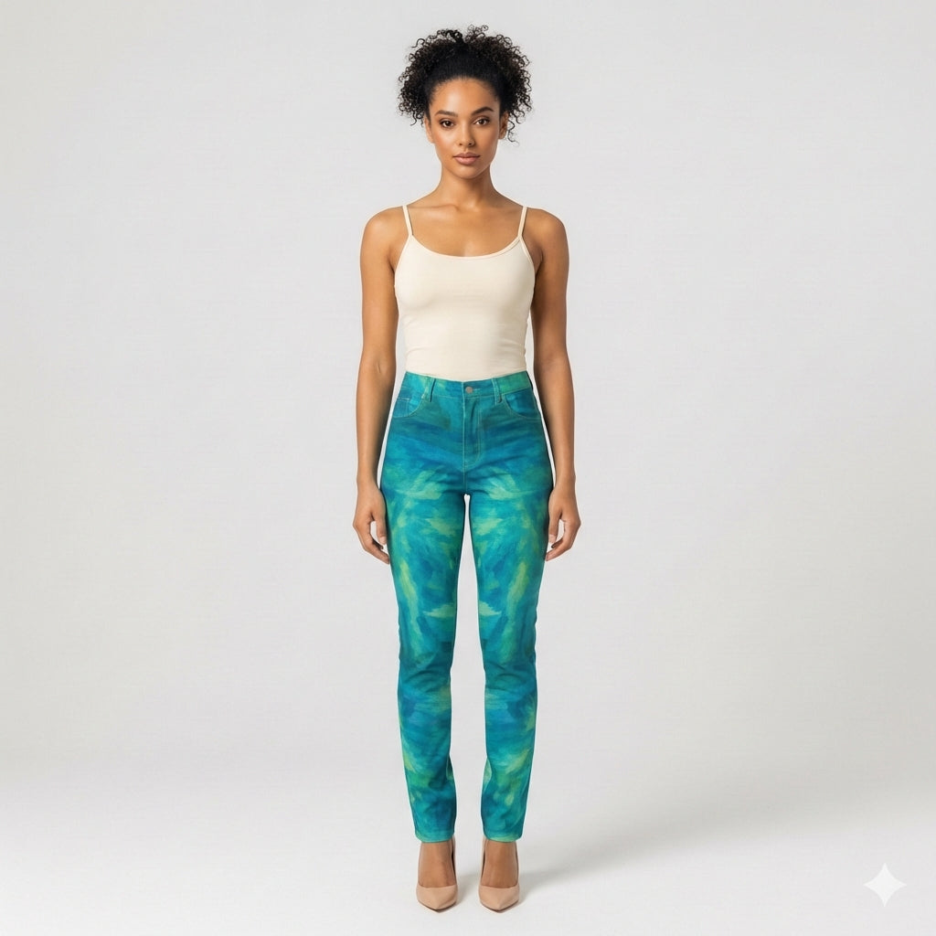 Skinny Jeans Turquoise Watercolors