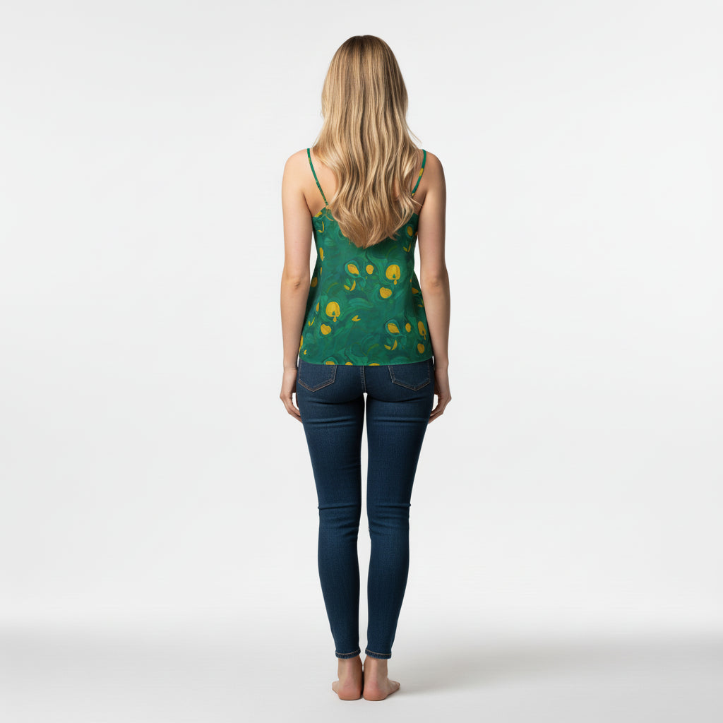 Camisole Yellow Flowers in Lightweight Organic Cotton Voile