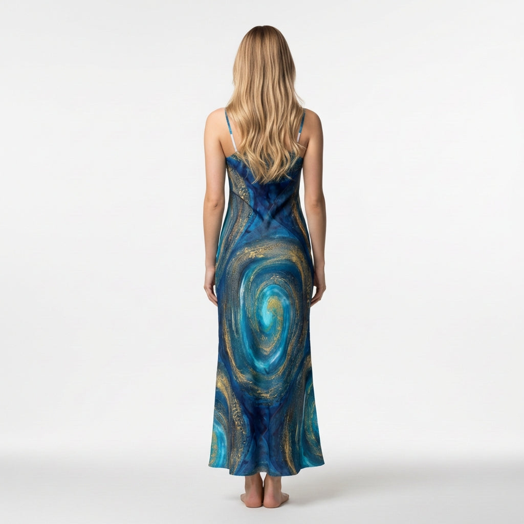 Bias Slip Dress in Monochrome Botanical Print