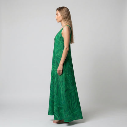 V-Neck A-Line Dress Dark Green Noddles