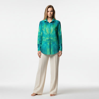 Button Front Shirt Turquoise Watercolors