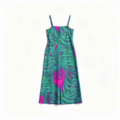Bias Slip Dress Teal Peacock Feather