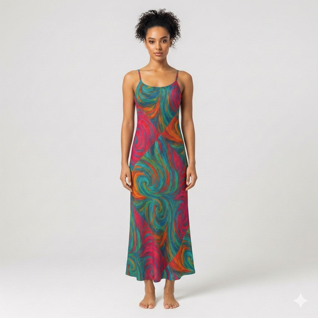 Bias Slip Dress Rainbow Swirls