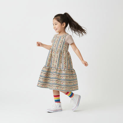 Girl Floral Stripe Corduroy Dress